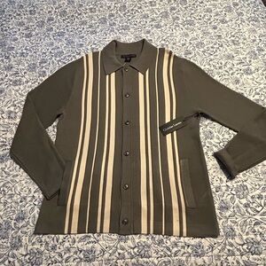 Christian Lacroix Men's Olive and Cream Striped Jacket size Medium